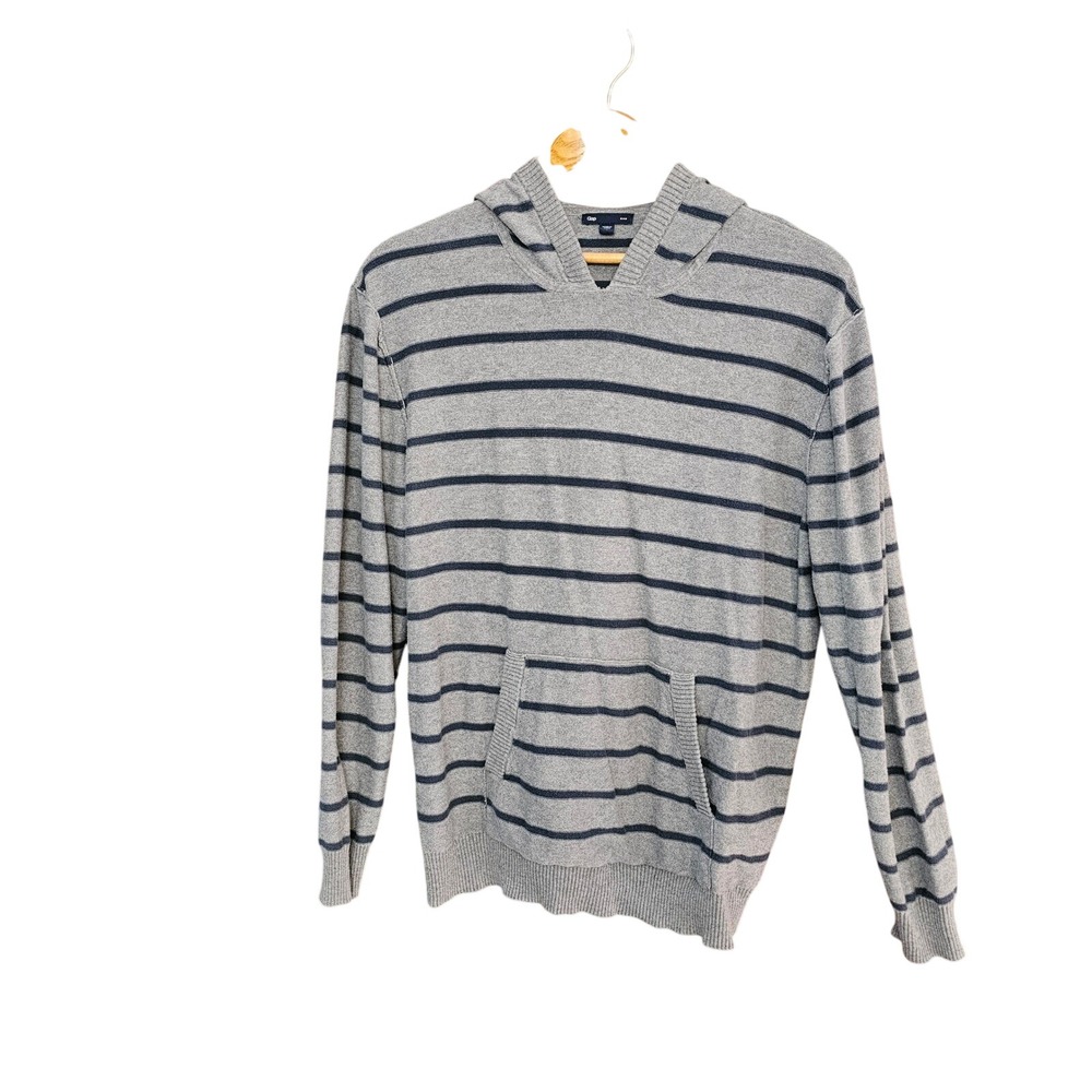Gap Women's Striped Hoodie Sweater Pullover Grey Blue Size L
